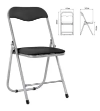 Стул складной для дома и офиса РС04, серебристый каркас, кожзам черный